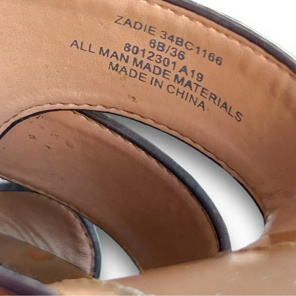 BCBGeneration Zadie Cognac Faux Leather Woodgrain Platform Mule Sandals Size 6